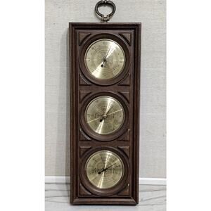 Vtg 1970s Springfield Faux Wood Wall Barometer Temp Weather Station #1702 USA